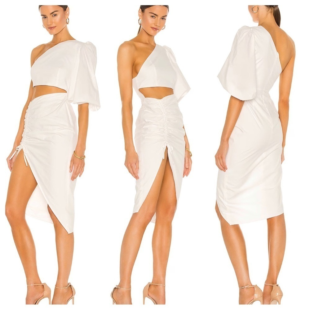 Sau Lee Jolene One Shoulder Cutout Ruched Asymmetrical Poplin Dress Sz XXS
